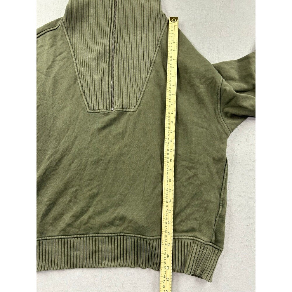 Aerie Womens Large Down To Earth Oversized Quarter Zip Olive Green Sweatshirt - Picture 6 of 7